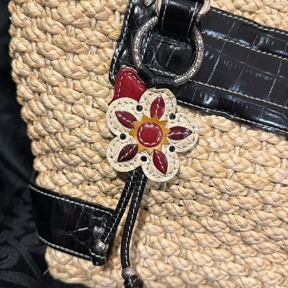 Brighton chocolate leather  Woven Straw  Shoulder   Zip bag - Picture 5 of 14